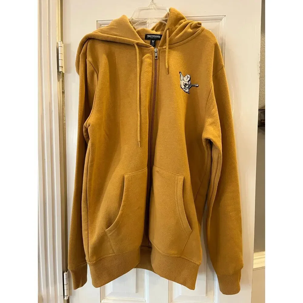 True Religion Full Zip Hoodie Jacket Men Medium Gold Luxury Streetwear Y2K 2000s